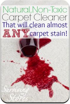This homemade carpet cleaner will clean just about ANY spill!!  You can put it in a spray bottle or in a carpet cleaning machine and it works great in both!  I'm a red wine spiller,  Need to try this.