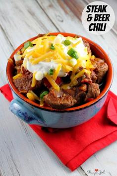 Steak and Beer Chili #recipe - from RecipeGirl.com