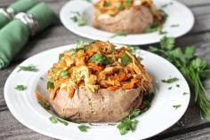 Chicken hash over baked potato