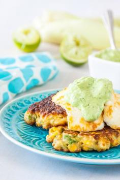 Corn and Avocado Fritters with Avocado Yogurt Sauce
