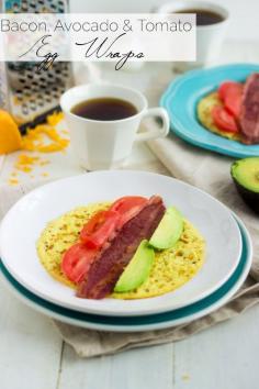 Bacon, Avocado and Tomato Egg Wraps - A quick, easy and healthy breakfast! Egg tortillas keep these wraps gluten free, low carb and high protein!
