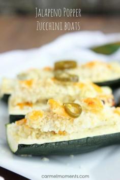 Jalapeno Popper Zucchini Boats A fresh twist on traditional zucchini boats. They’re loaded with cheese, jalapeno and have just the right pop. Perfect summer side dish. - See more at: http://carmelmoments.com/jalapeno-popper-zucchini-boats/#sthash.6Mz810W9.dpuf