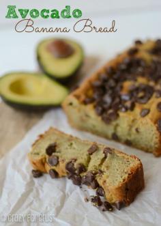Avocado banana bread. 1 c sugar, 1/4 c butter, 2 mashed avocados, 2 ripe bananas, 2 eggs, 6 tbl milk, 1 tsp vinegar, 1 tsp baking soda, 2 c almond flour, 1/2 c chocolate chips. Blend avocados, butter, sugar in food processor and place in bowl. Blend bananas, eggs, milk, vinegar, and baking soda. Pour mixtures together in bowl and mix. Add chocolate chips. Bake at 375 for 35 minutes.