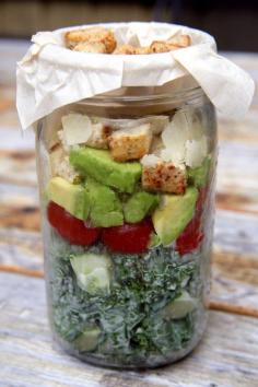 Chicken Caesar Kale Mason Jar Salad