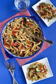 roasted eggplant and zucchini pasta salad