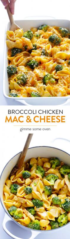 Broccoli Chicken Mac  Cheese -- easy to make, super tasty, and you can serve it stovetop-style or baked | https://gimmesomeoven.com