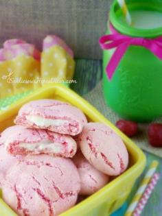 A creamy Strawberry Pudding Cheesecake Cookie filled with pudding and cream cheese.