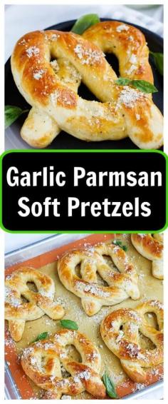 
                    
                        Garlic Parmesan Soft Pretzels - Fresh soft pretzels mixed with herbs and Parmesan cheese for a tasty treat any time. These pretzels mimic Auntie Anne's and are the perfect savory snack.
                    
                