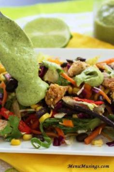 Menu Musings of a Modern American Mom: Grilled Chicken Southwestern Chopped Salad with Creamy Cilantro Dressing