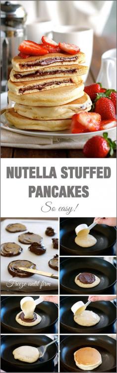 Nutella Stuffed Pancakes- This is not just two pancakes sandwiched with Nutella. This is a pancake STUFFED with Nutella.
