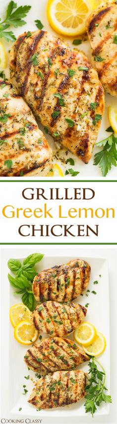 
                    
                        Grilled Greek Lemon Chicken - this chicken is so easy to prepare and it's deliciously flavorful! A go to dinner recipe! Marinated and grilled to perfection!
                    
                