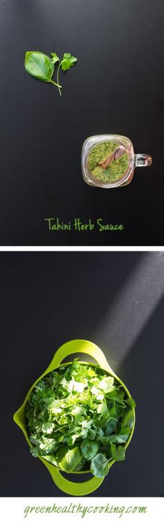 
                    
                        A recipe for an Out of This World Tahini Herb Sauce (basil, parsley, tahini, garlic, jalapaño pepper) to spread over tacos, pizza, chicken or shrimp skewers
                    
                