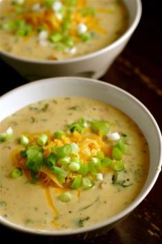 Roasted Poblano-Cheddar Soup  #healthy #soups