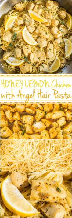 Honey Lemon Chicken with Angel Hair Pasta - Easy, ready in 20 minutes, and you'll love the tangy-sweet flavor!! A healthy weeknight dinner for those busy nights!! #recipe pasta recipes, easy pasta recipes, chicken pasta recipes, healthy pasta recipes, pasta recipes easy, italian pasta recipes, chicken and pasta recipes, penne pasta recipes, vegetarian pasta recipes, simple pasta recipes, shrimp and pasta recipes, quick pasta recipes