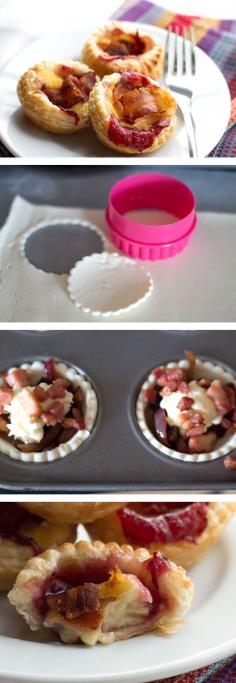 cranberry & brie tarts with bacon & red onion