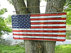 
                    
                        Crib Mattress Spring Turned American Flag - Redhead Can Decorate
                    
                