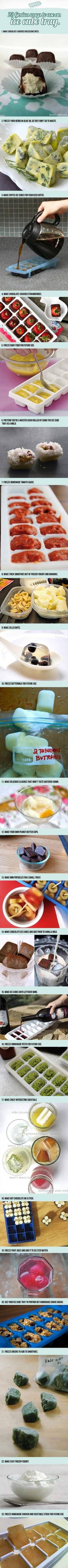 23 genius ways to use an ice cube tray!  Number 15... Who has leftover wine????