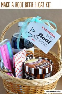 Valentine idea. You float my boat, root beer float kit.