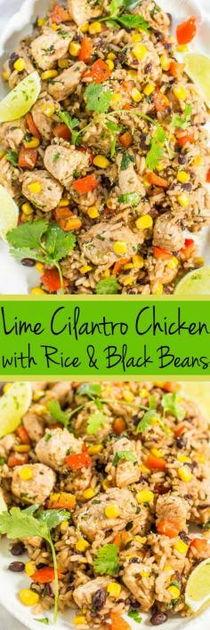 
                    
                        Lime Cilantro Chicken with Mixed Rice and Black Beans - Easy, one skillet, 15-minute meal! Tons of textures and bold flavors in every bite!! The lime makes this dish just POP!!
                    
                