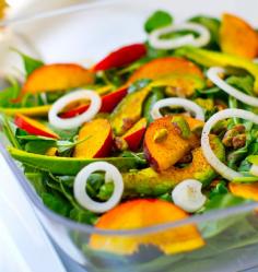 Balsamic peach avo- arugula salad