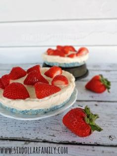 Quick, easy and delicious, these Red White & Blue Rice Krispie Treat Cheesecakes are the perfect patriotic dessert! You'll wow at the BBQ with this one!