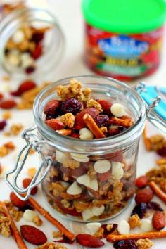 Filled with Sriracha Blue Diamond Almonds, crunchy granola, pretzels, dried cranberries, and white chocolate, this Sweet and Spicy Trail Mix has the perfect combination of sweet and spicy ingredients!