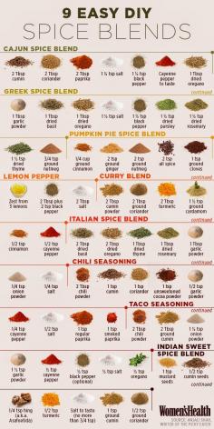 9 Easy DIY Spice Blends from #WomensHealth #DIYspiceblends #kitchentips #spices #cooking #DIYseasonings #spiceblends #ethnicfood #recipes