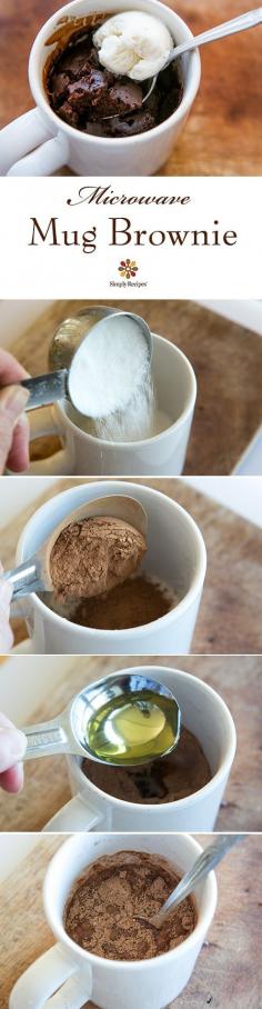 Easy brownie single serving brownie microwaved in a mug.
