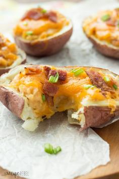 
                    
                        Grilled BBQ Bacon Twice Baked Potatoes ~ Tender potato shells stuffed with mashed potatoes flavored with barbecue sauce, bacon and cheddar cheese, and grilled to perfection! ~ www.julieseatsand...
                    
                