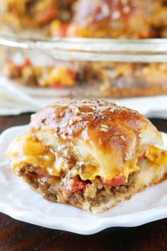 These Cheesy Party Burgers (AKA diamond burgers) are so fun! Great to serve to a crowd or just to make dinner fun. Perfect for parties because you can make them the night before and cook the next day. If you want to start the party, make these Cheesy Party Burgers!!