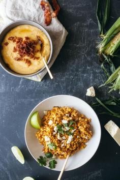
                    
                        CORN, TWO WAYS: MAPLE BACON POLENTA + MEXICAN CORN SALAD
                    
                