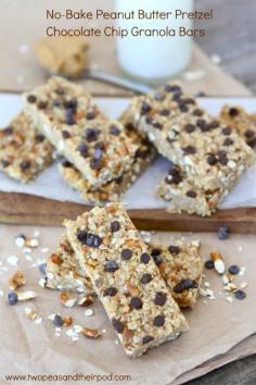 No-Bake Peanut Butter Pretzel Chocolate Chip Granola Bars Recipe