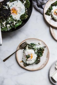mgarlic ginger collard greens + eggs & feta