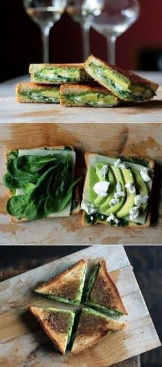 Pesto, Mozzarella, Baby Spinach, Avocado Grilled Cheese Sandwich