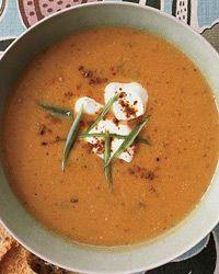 Spicy chickpea soup - chickpeas are rich in both types of dietary fiber, which are important for maintaining heart health and for stabilizing blood sugar levels. Pam Anderson uses them as the base for this Indian-flavored creamy (though cream-free) soup, which she prepares by first pureeing it, then simmering it, to save time. "Pureed beans give you richness without having to enrich the soup," she says. Slideshow: More Healthy Soup Recipes