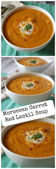 Moroccan Carrot Red Lentil Soup: hearty, flavorful,  a great winter soup // A Cedar Spoon #soup #recipes #easy #healthy #recipe #lunch