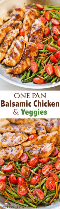 One Pan Balsamic Chicken and Veggies - this is seriously easy to make and it tastes AMAZING! Had it ready in 20 minutes! asparagus recipes, easy asparagus recipes, grilled asparagus recipes, white asparagus recipes, baked asparagus recipes, fresh asparagus recipes, roasted asparagus recipes, simple asparagus recipes, chicken and asparagus recipes, canned asparagus recipes, asparagus recipes simple, asparagus soup recipes, healthy asparagus recipes
