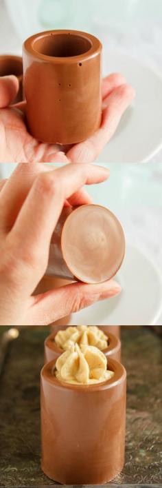 How to make chocolate shot glasses and then fill them with a light peanut butter mousse