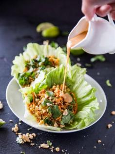 Cauliflower Rice Veggie Lettuce Cups with Sriracha Peanut Sauce veggie lettuce wraps