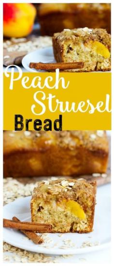 
                    
                        Peach Streusel Quick Bread - Delicious fruity quick bread made with fresh peaches and topped with a crunchy oat streusel.
                    
                