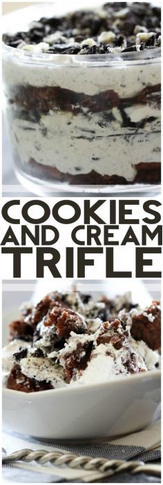 Cookies and Cream Trifle from chef-in-training.com ...This recipe is jam packed with chocolatey and creamy goodness that will completely WOW your company!