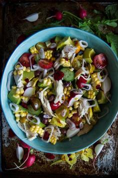 
                    
                        Chicken Corn Avocado and Cucumber Salad with Garlic Honey Vinaigrette
                    
                