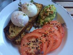 
                    
                        Poached eggs on rye with avo smash
                    
                
