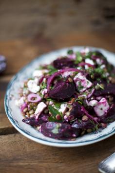 Roast Beetroot Feta Lentil Salad