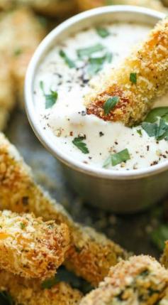 Baked Zucchini Fries - These fries are amazingly crisp-tender and healthy with just 135.4 calories. And no one would ever believe that these are baked!