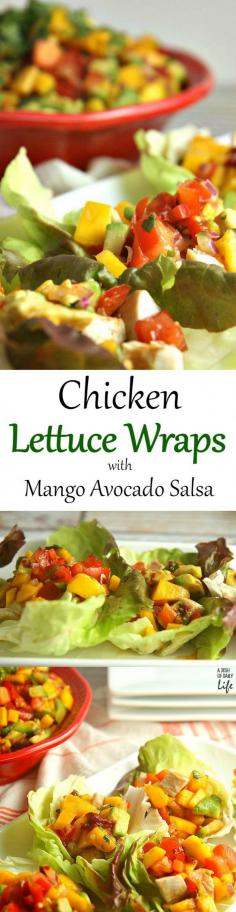 Healthy and delicious, these Chicken Lettuce Wraps with Avocado Mango Salsa are an easy dinner that you can have on the table in less than 30 minutes!