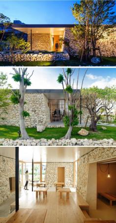 
                    
                        Yamazaki Kentaro Design covered the Itoman Gyomin Syokudo restaurant in Okinawa, Japan, in Ryukyu Limestone.
                    
                