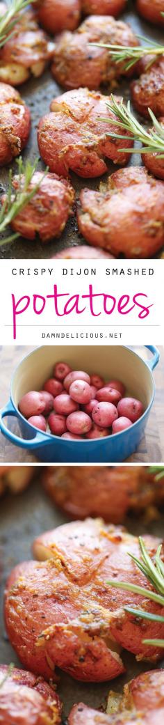 Side Recipe: Crispy Dijon Smashed Potatoes - Amazingly crisp-tender potatoes with a Dijon-herb crust - a side dish so good, you'll want to have it for every single meal!