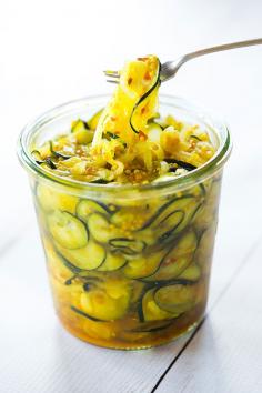 
                    
                        Sweet and Spicy Zucchini Refrigerator Pickles - A perfect recipe for using up your stash of zucchini! | browneyedbaker.com
                    
                