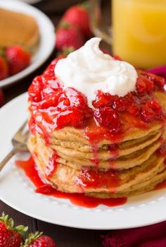 Whole Wheat Pancakes with Honey Sweetened Strawberry Syrup - Cooking Classy